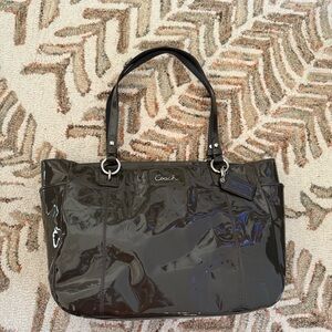 Coach Gray Patent Leather Embossed Tote Purse
